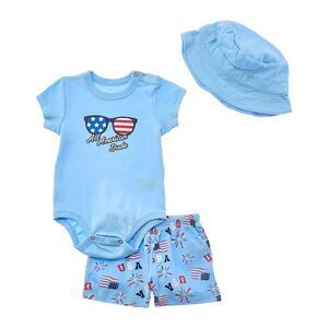 Quiltex  All American Dude 3Pc Romper, Short & Hat Set, Blue